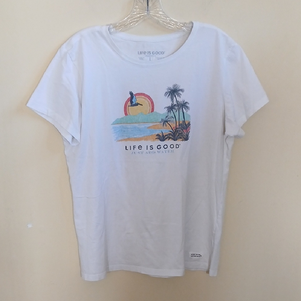 Life Is Good White Sunset Palm Graphic Tee